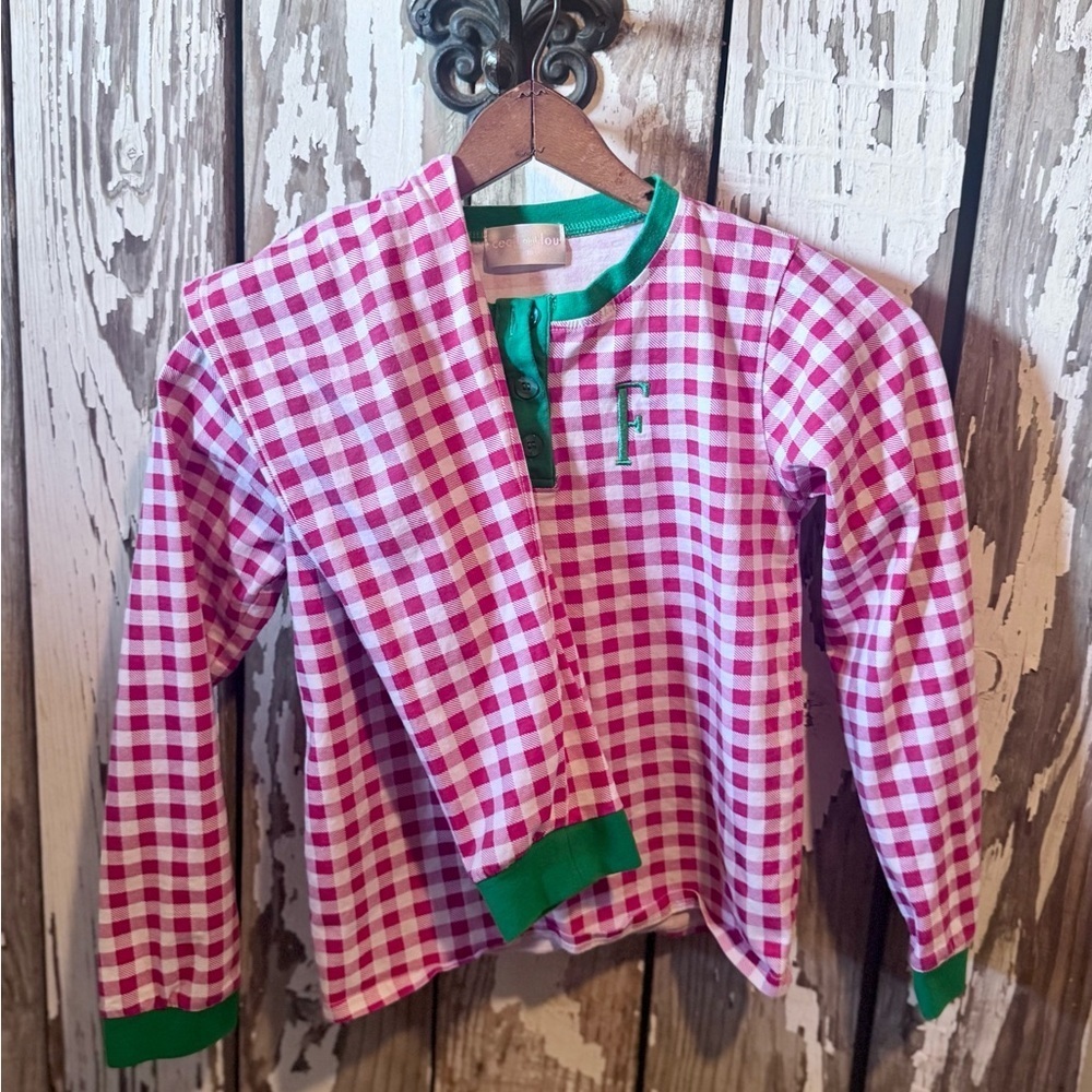 Cecil & Lou Boys Christmas Pajamas “F” Size 10 Red Gingham with Green Trim